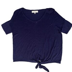 John + Jenn Navy Blue Knit Tie Front Short Sleeve Sweater Top Size Small